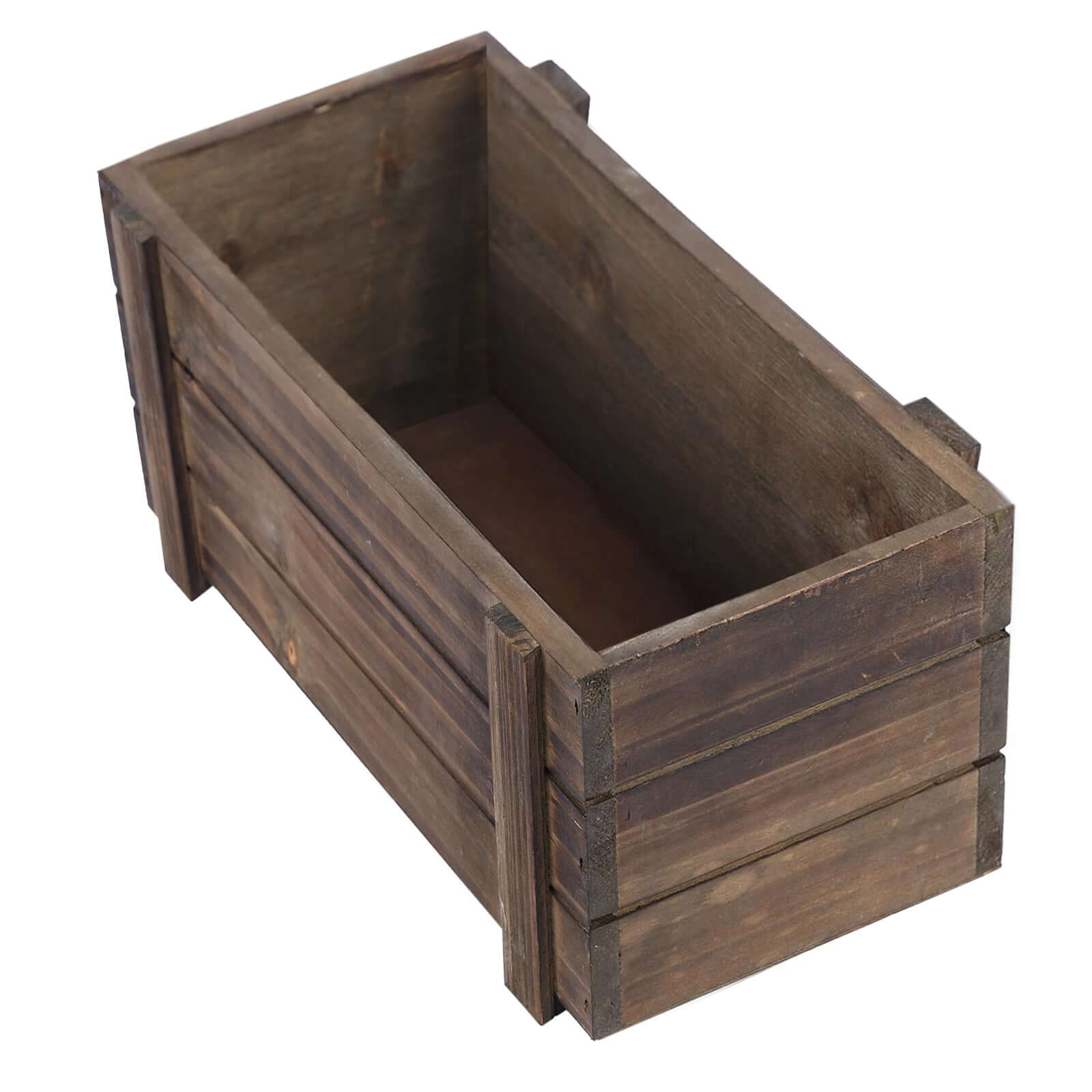 Pack of 2 Smoked Brown Rustic Natural Wood Planter Box Set With Removable Plastic Liners 10