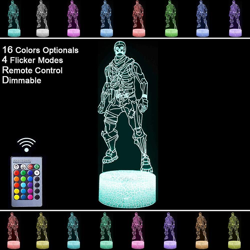 Skull Trooper Night Light Lamps Fortress Battleroyale 3d Optical Illusion Led Nursery Nightlights Gifts For Game Lovers Remote Control and Rgb Colors Di