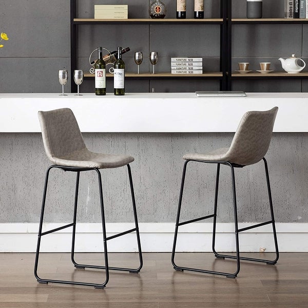 Home Beyond Set of 2 Pcs Synthetic Leather Upholstered Barstools Armless with Metal Frame