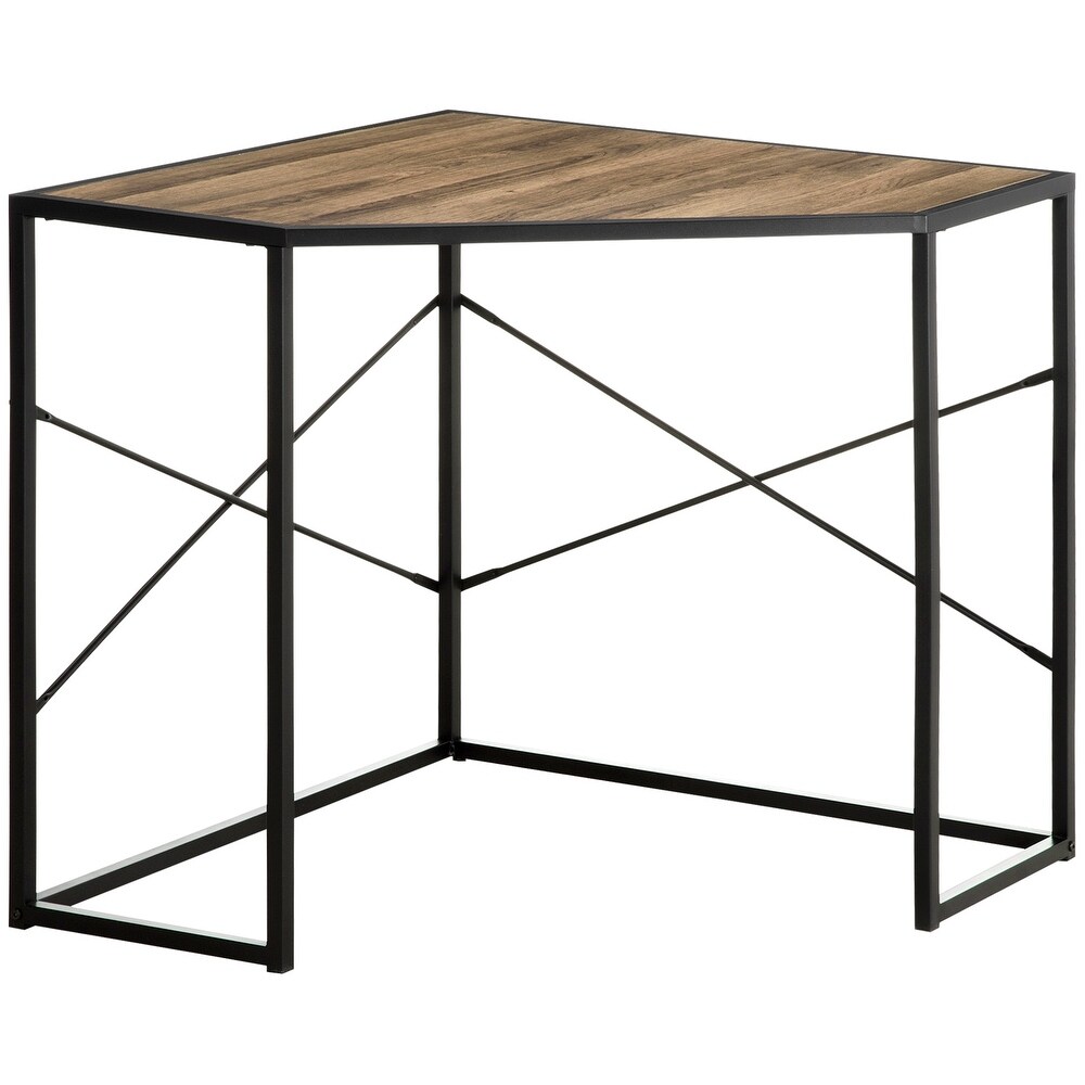 HOMCOM Corner Computer Desk with Steel Frame for Small Spaces  Writing Desk for Workstation