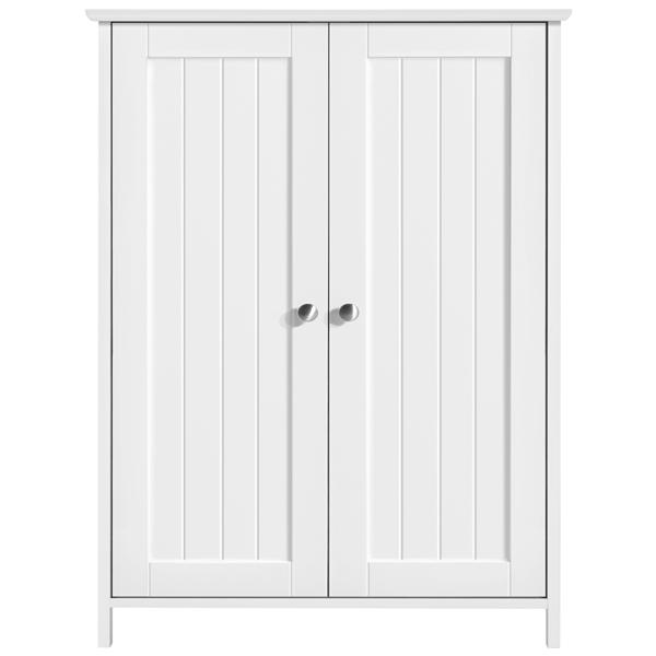 Easyfashion Wooden Double Door Bathroom Storage Floor Cabinet， White