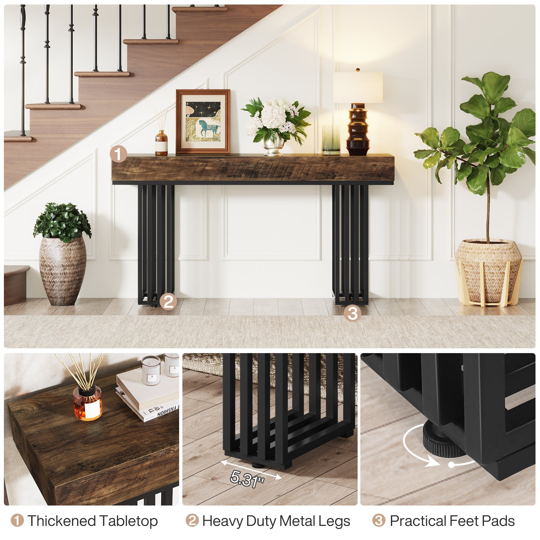 55-inch Console Table, Modern Entryway Table with Metal Legs