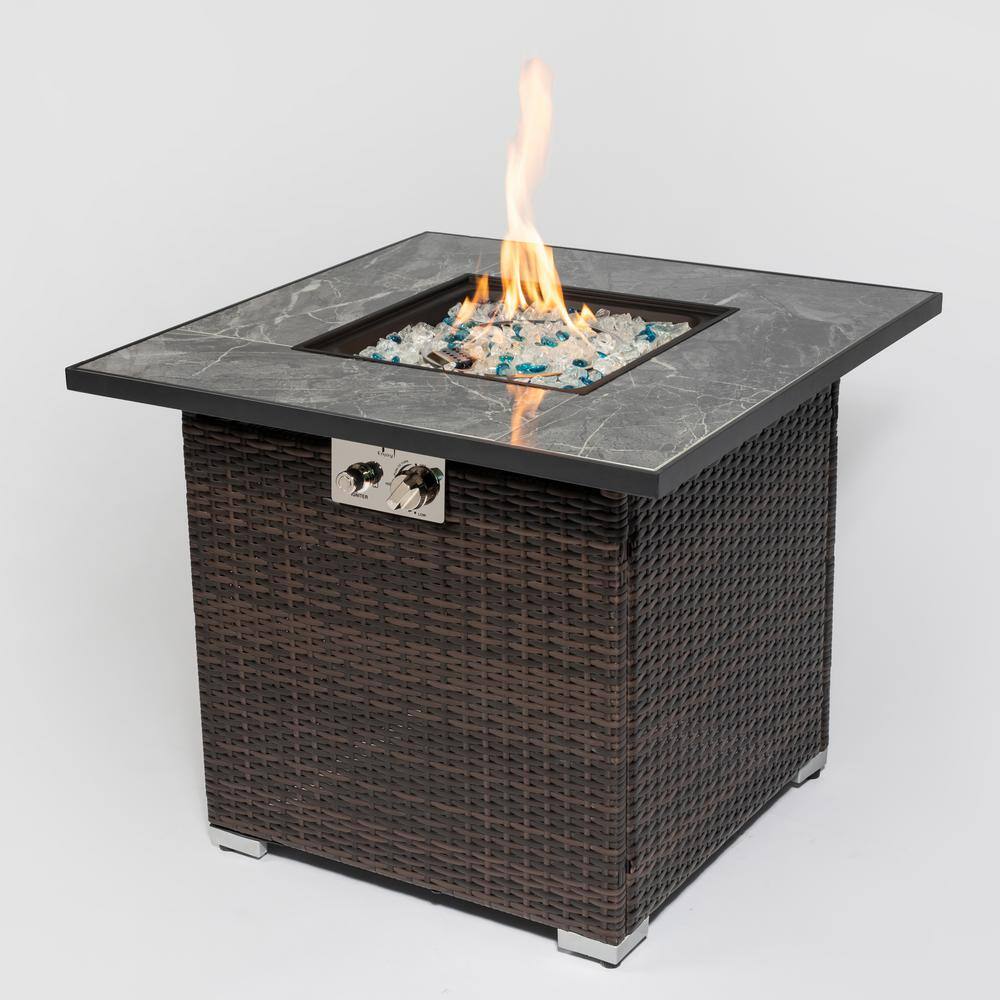 AUTMOON Endless Summer Outdoor Propane Fire Pit Table with Glass Rocks and Rain Cover 40000 BTU W85343034