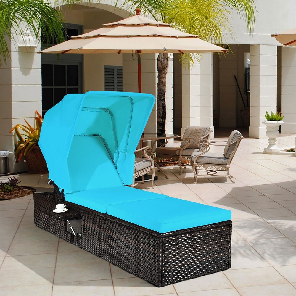 Adjustable Cushioned Recliner Chaise Lounge Chair with Folding Canopy