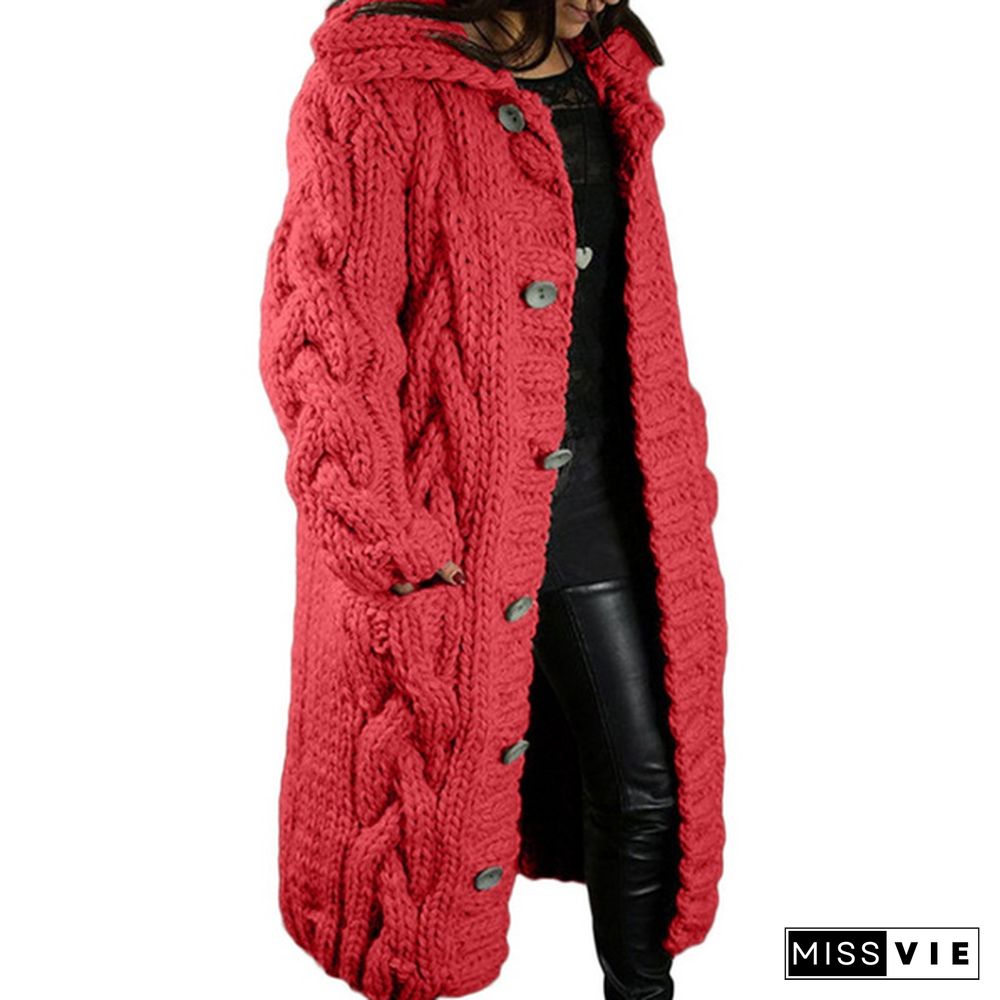 Fashion Women's Autumn Winter Long Sleeve Knitted Cardigan Coat Casual Streetwear Hooded Sweater Coat Plus Size 5XL