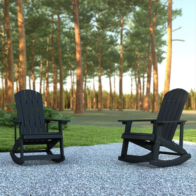 Emma And Oliver Set Of 2 Marcy Classic All weather Poly Resin Rocking Adirondack Chairs With Stainless Steel Hardware For Year Round Use