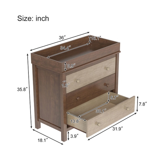 Contemporary Style 3-Drawer Dresser， Solid Wood Storage Cabinet， Superior Top Lockers， for Bedroom Living Room Hallway - - 37952356