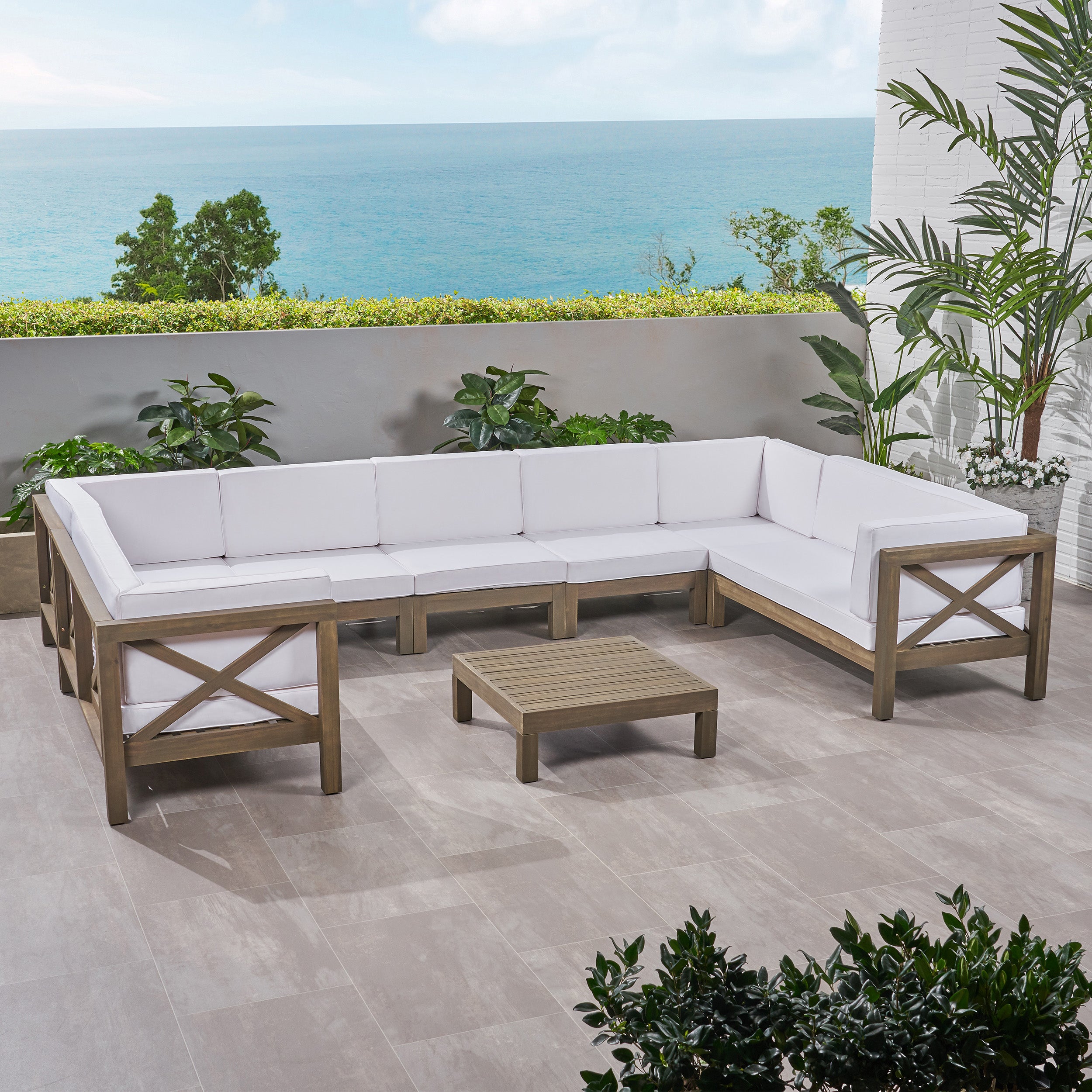 Isabella Outdoor 9 Seater Acacia Wood Sectional Sofa Set