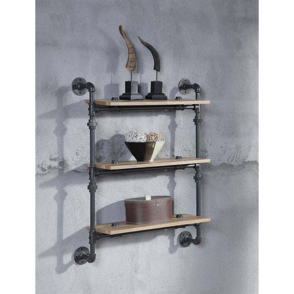 ZIRUWU 3-Shelves in Oak and Sandy Black Brantley Wall Rack ZQP-CR24A