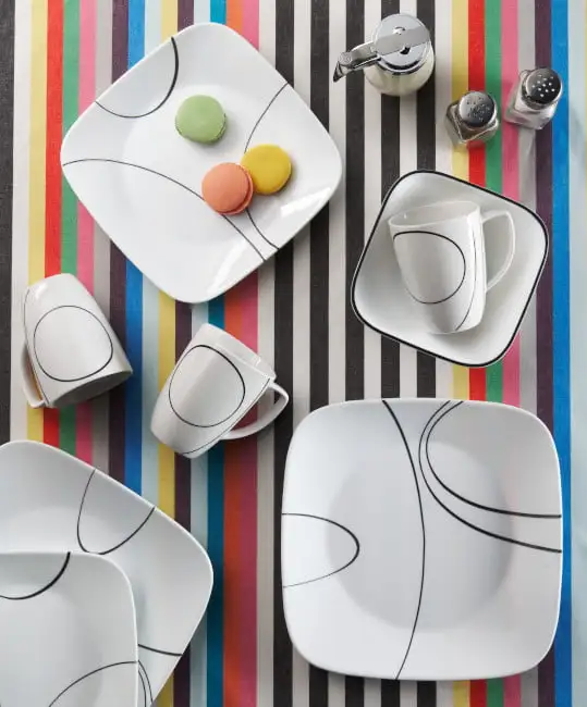 Corelle Square Simple Lines， Dinnerware Set， 16-Piece， Set for 4
