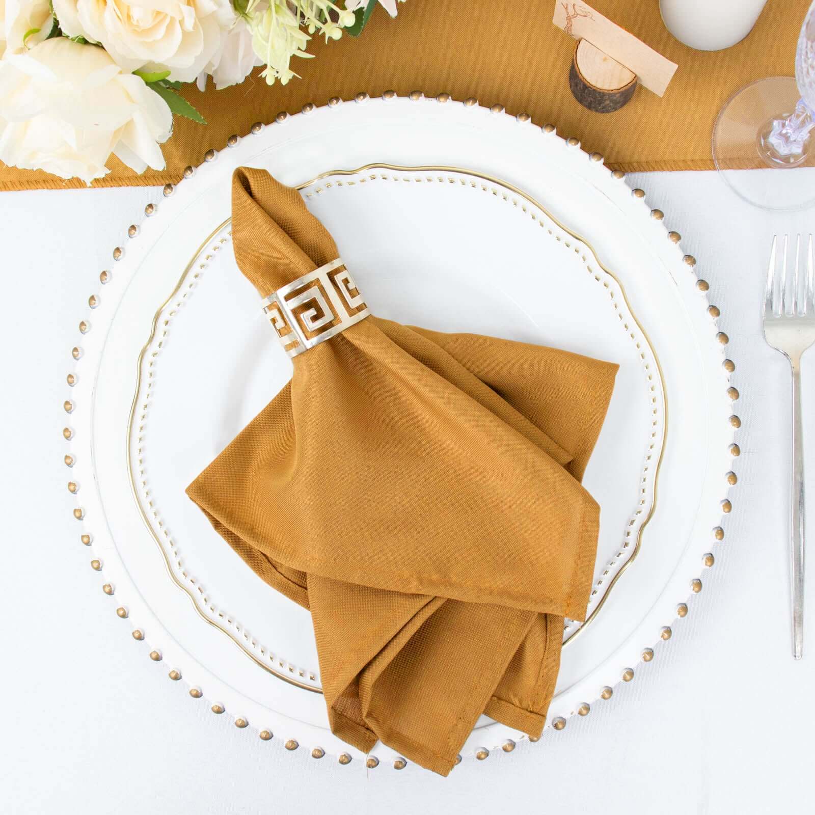 5 Pack Gold Cloth Napkins with Hemmed Edges, Reusable Polyester Dinner Linen Napkins - 17