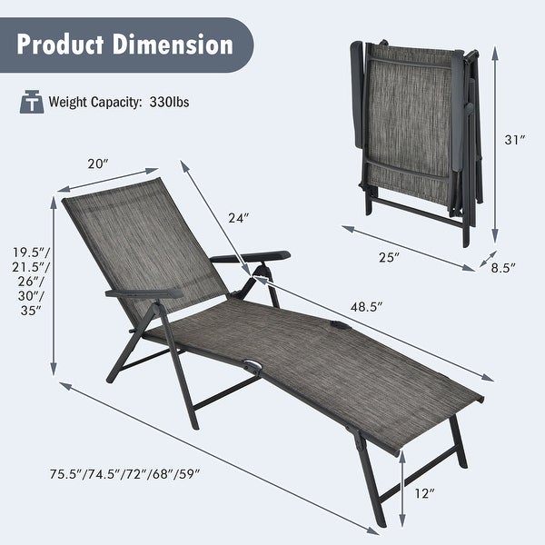 2 Outdoor Adjustable Lounge Chair Folding Recliner