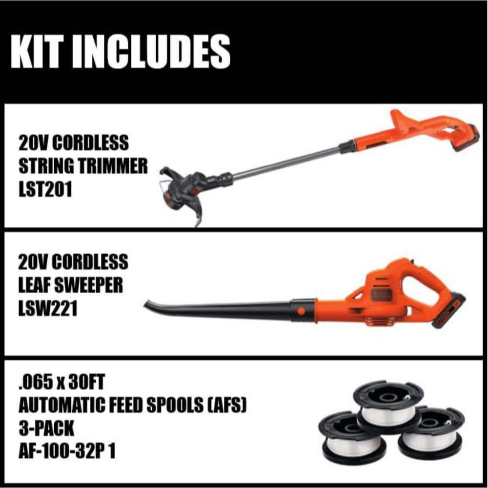 BLACKDECKER 20V MAX Cordless Battery Powered String Trimmer and Leaf Blower Combo Kit with 3 Spools and