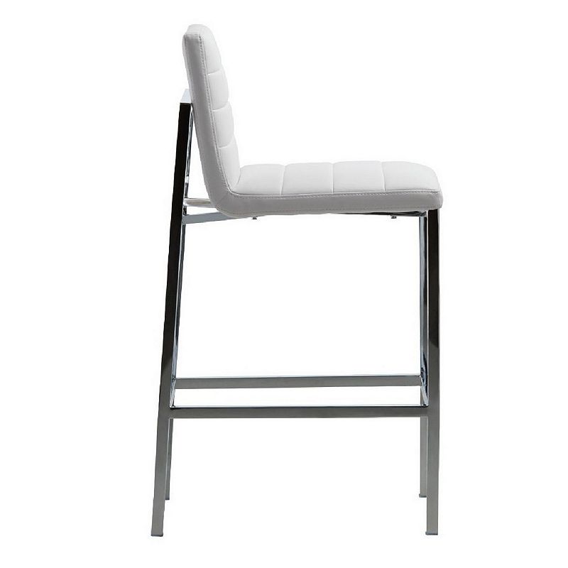 Eun 30 Inch Faux Leather Channel Barstool， Chrome Legs， Set of 2， White