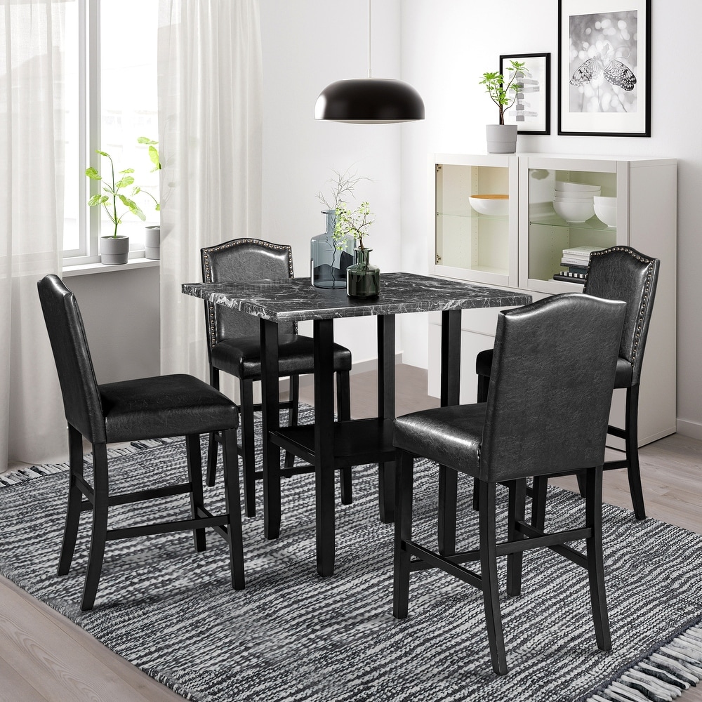 5 Piece Dining Set with Matching Chairs and Bottom Shelf