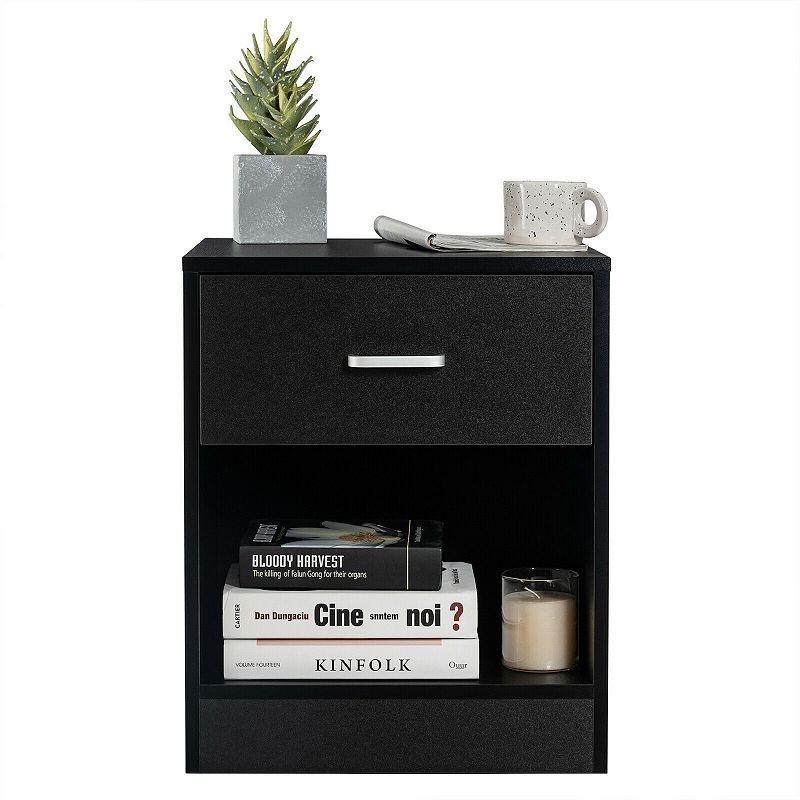 Modern Nightstand with Storage Drawer and Cabinet