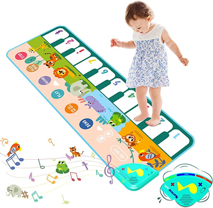 Zmoon Piano Mat for Toddlers 1-3， 43x14 Floor Keyboard Music Dance Playmat， Early Learning Educational Toys for Girls， Pink