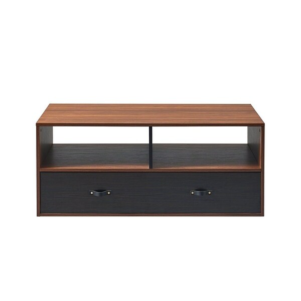 Henry Modern Wooden Coffee Table with Storage， Walnut