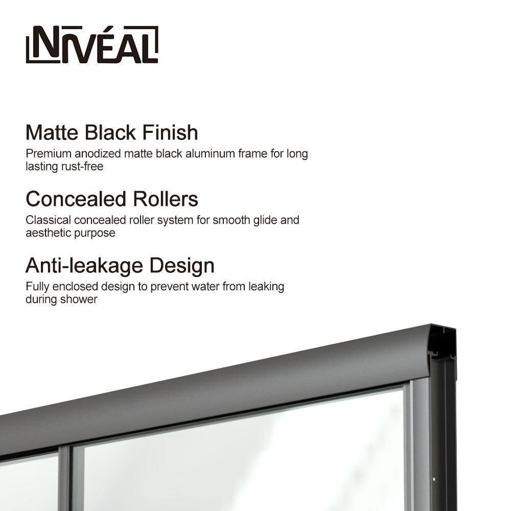 niveal Alvin 59 in. W x 56 in. H Sliding Framed Tub Door in Matte Black Finish LU82-59MB