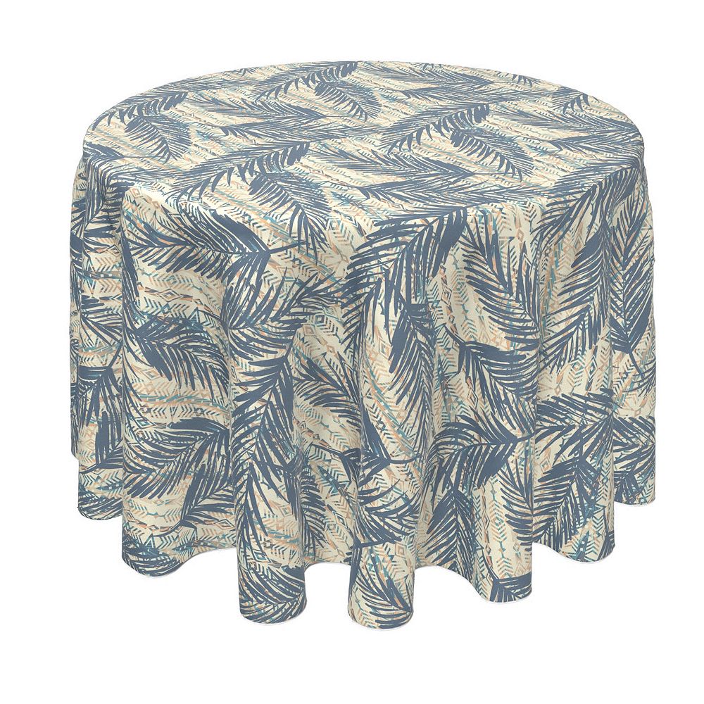 Round Tablecloth， 100% Polyester， 60 Round， Palm Leaves and Tribal Patterns