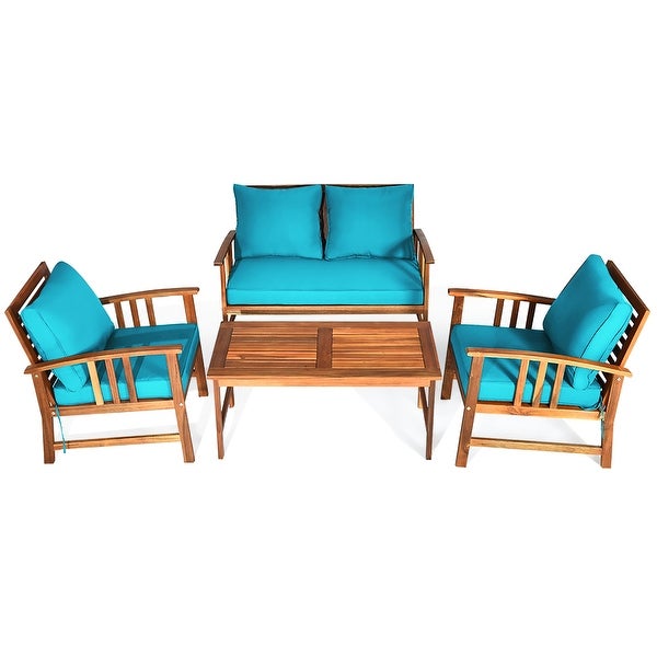 4 PCS Wooden Patio Furniture Set Outdoor Seating Chat Set - Overstock - 33305446