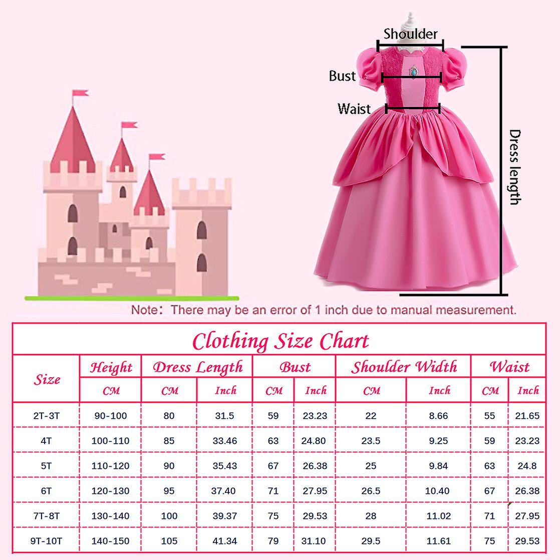 10pcs Girls Princess Peach Dress With Wig Super Brothers Cosplay Costume Fancy Dress Outfits Role Play