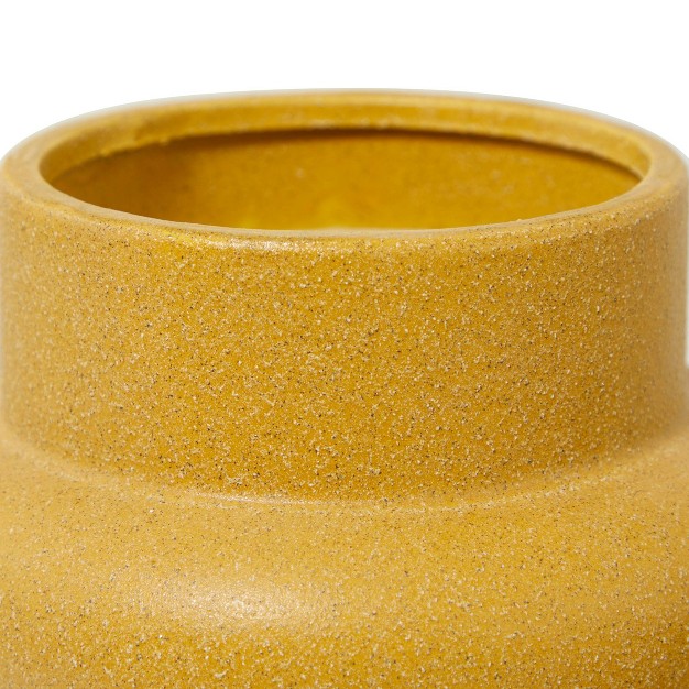 Set Of 2 Ceramic Vase With Ring Ribbing Yellow Cosmoliving By Cosmopolitan