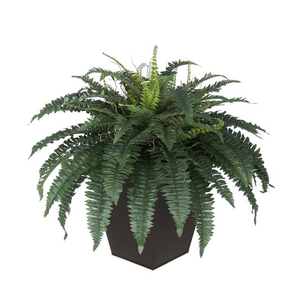 Faux Fern in Square Zinc Planter