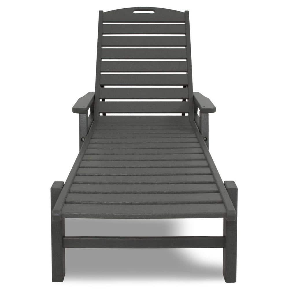 POLYWOOD Nautical Slate Grey Stackable Plastic Outdoor Patio Chaise Lounge