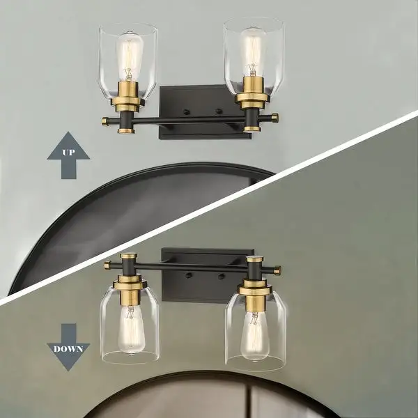 2-Light Bathroom Vanity Light, Farmhouse Bathroom Wall Sconce with Clear Glass Shade