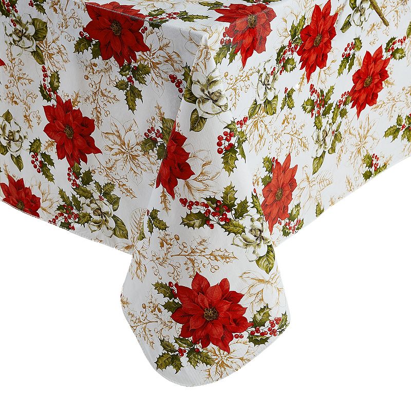 Elrene Home Fashions Poinsettia Grace Vinyl Rectangle Tablecloth