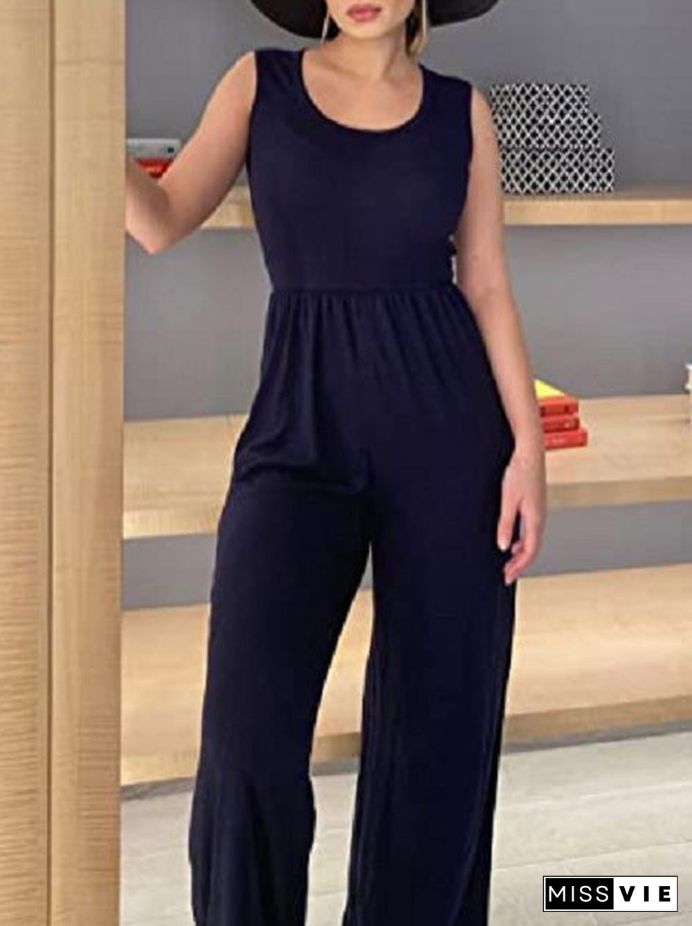 Women'S Jumpsuits Casual U-Neck Sleeveless Wide-Leg Jumpsuit