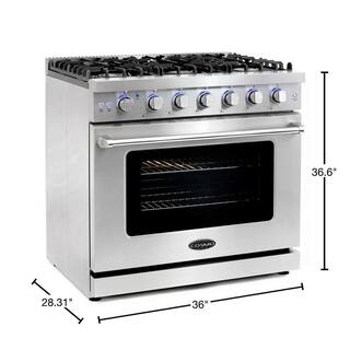 Cosmo 36 in. 6.0 cu. ft. Commercial-Style Gas Range with Convection Oven in Stainless Steel with Storage Drawer COS-EPGR366