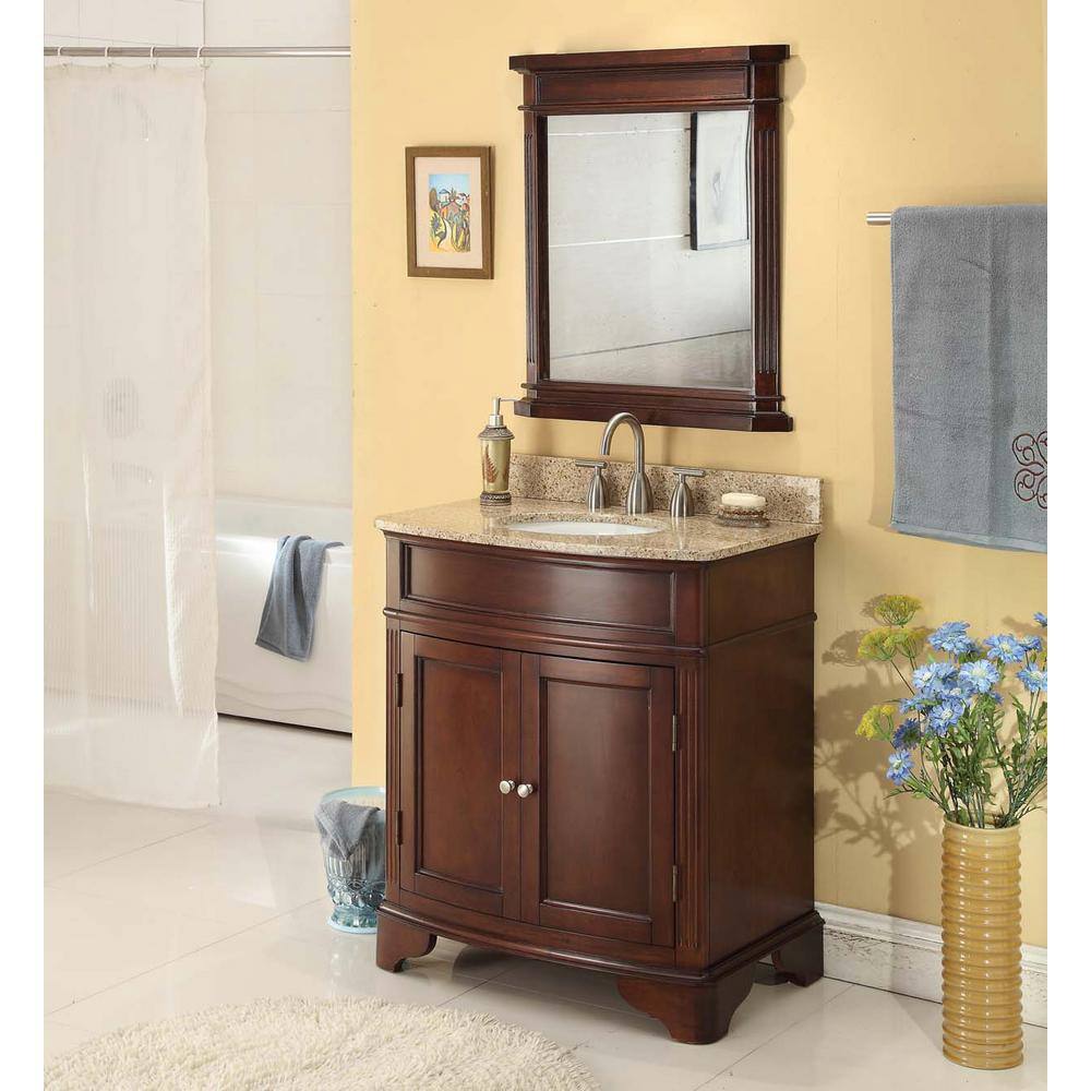 Home Decorators Collection 26 in. W x 30 in. H Framed Rectangular Beveled Edge Bathroom Vanity Mirror in Cherry MD-M1218