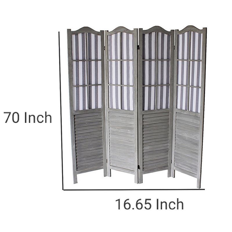 4 Panel Arc Shutter Style Room Divider with Slat Panelling， Gray