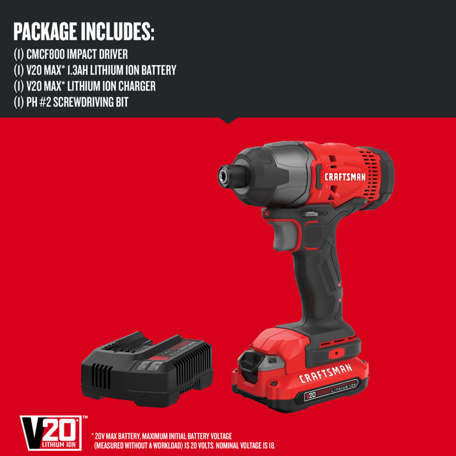 Craftsman V20 1/4 in. Cordless Brushed Impact Driver Kit (Battery \u0026 Charger)