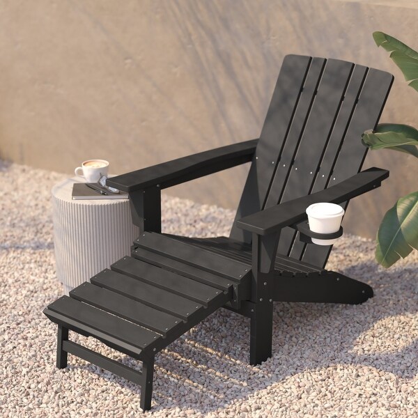 Commercial AllWeather Adirondack Chair with Pullout Ottoman and Cupholder