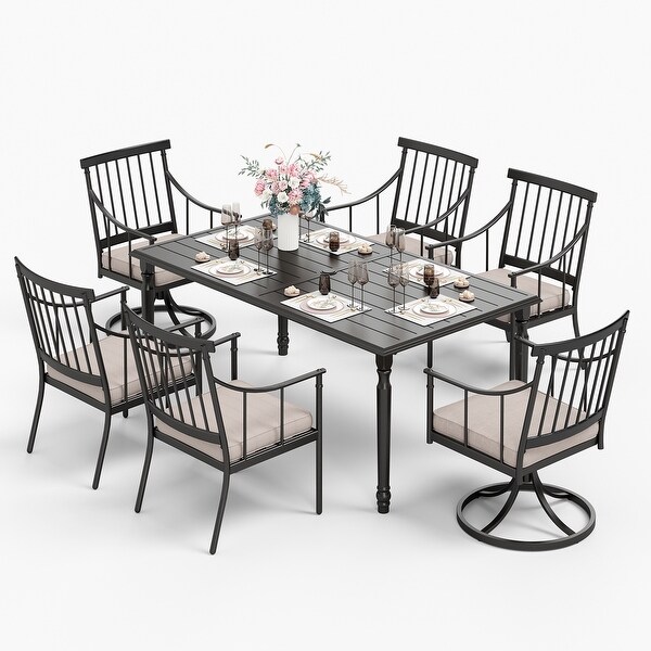 MAISON ARTS 7Piece Outdoor Dining Set for 6，Metal Steel Dining Table with Umbrella Hole