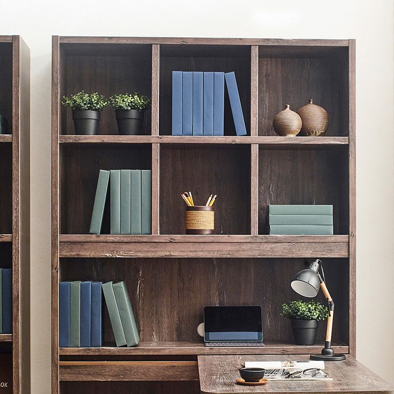 F.C Design Klair Living Farmhouse Wood Desk with Bookcase in Rustic Gray