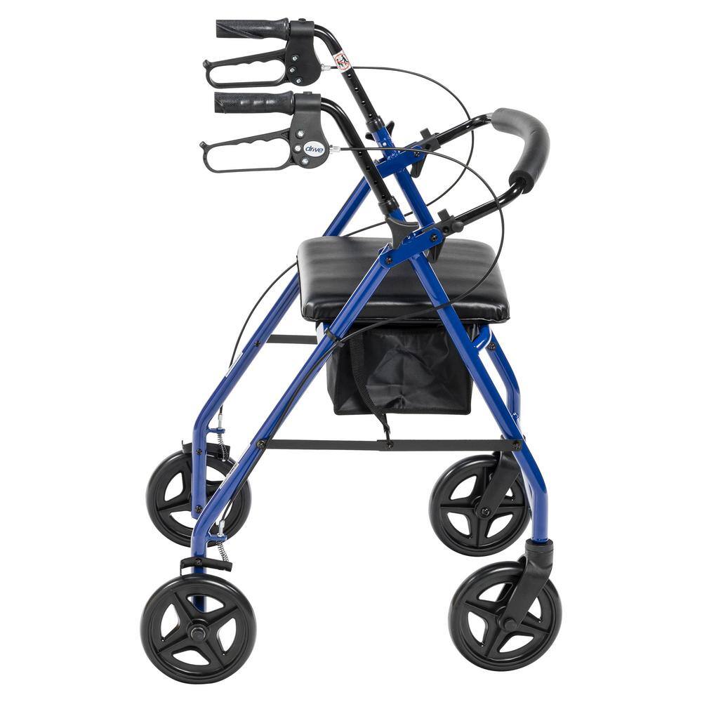 Drive Medical Aluminum Rollator Rolling Walker with Fold Up and Removable Back Support and Padded Seat Blue R728BL