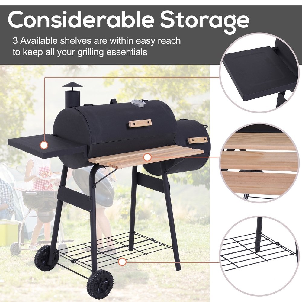 Outsunny Steel Portable Backyard Charcoal BBQ Grill and Offset Smoker   N/A