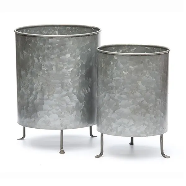 Garden supplies galvanized planters rustic finished metal planters flower pots and and garden buckets at low price