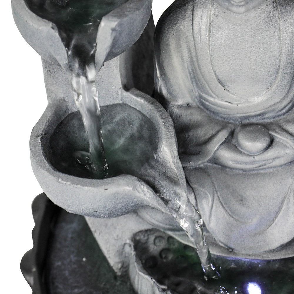 Willwolf Indoor Zen Buddha Fountain with LED Light，Indoor TableTop Water Fountain for Home and Office，Resin Waterfall，Buddha Statue Decor