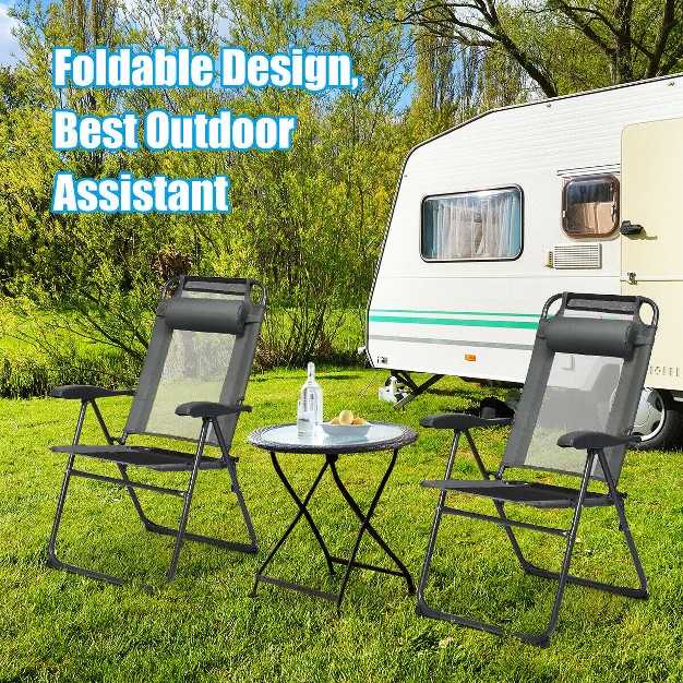 Costway 4pc Folding Chairs Adjustable Reclining Chairs With Headrest Patio Garden Black grey