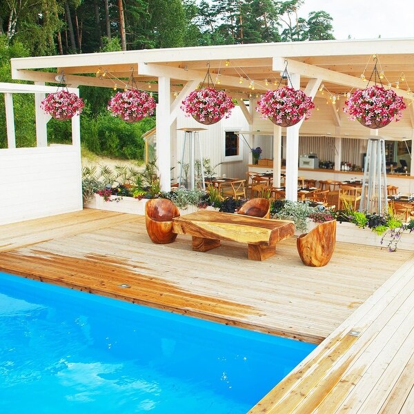 Artificial Silk Flowers Hanging Baskets Outdoors，Chrysanthemum with Eucalyptus Leaves in Metal Coconut Lining Flowerpot