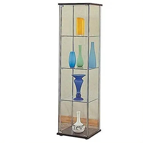 Coaster 4-Shelf Glass Curio Cabinet Cappuccino and Clear-Shape:Rectangular