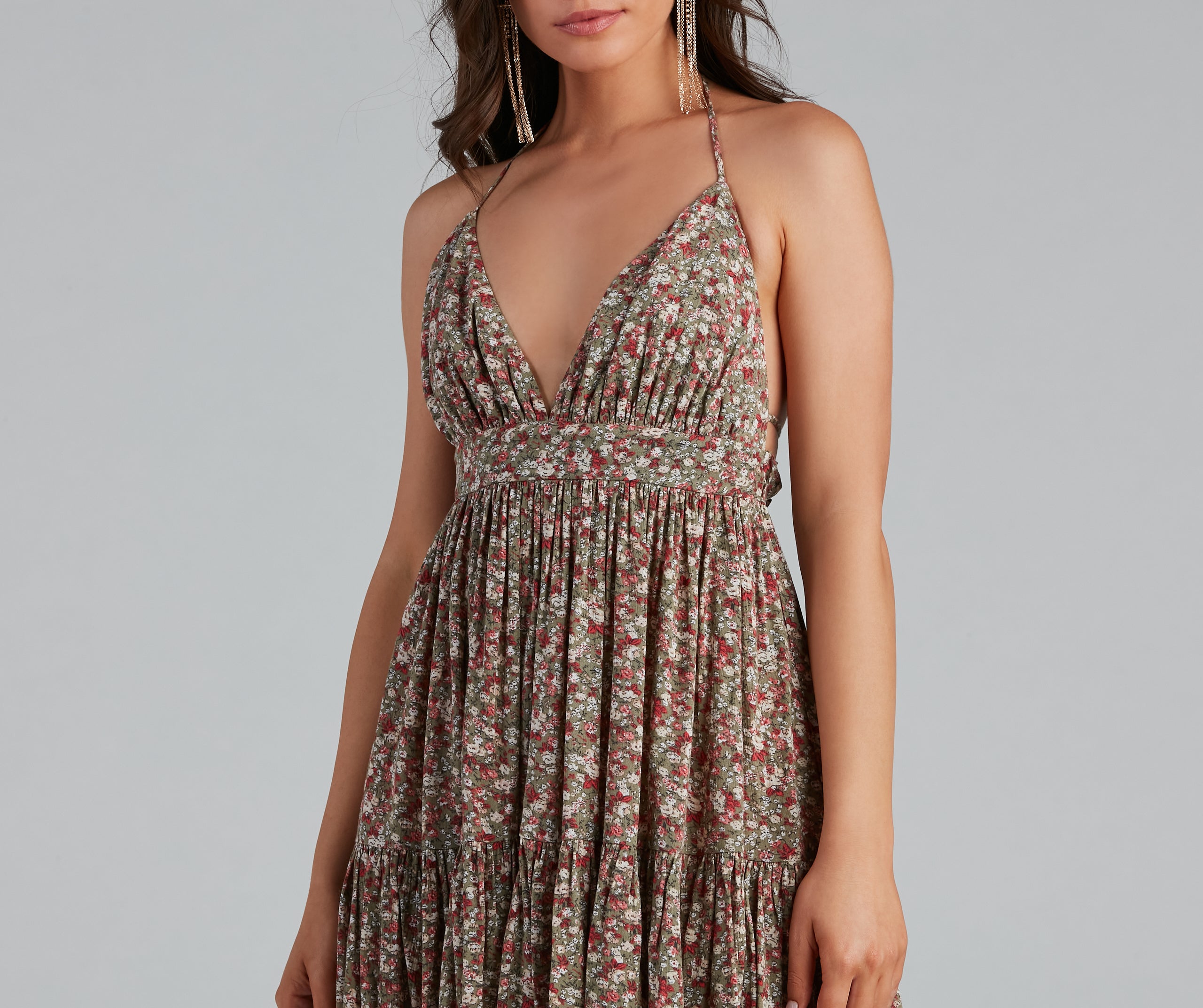 Nothing Bud Fun Floral Halter Dress