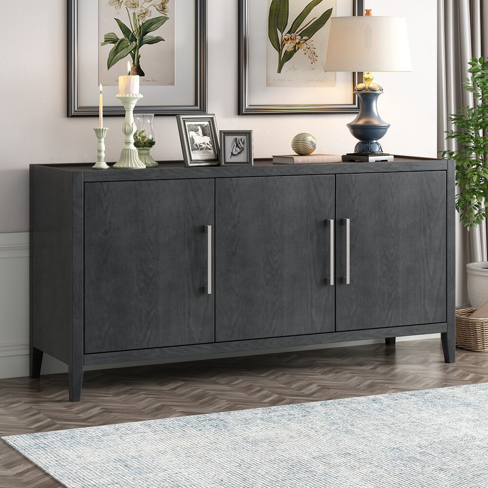 Modern Storage Cabinet Sideboard with 3 Metal Handles   3 Doors  Wooden Cabinet with Adjustable Shelf for Entryway  Living Room