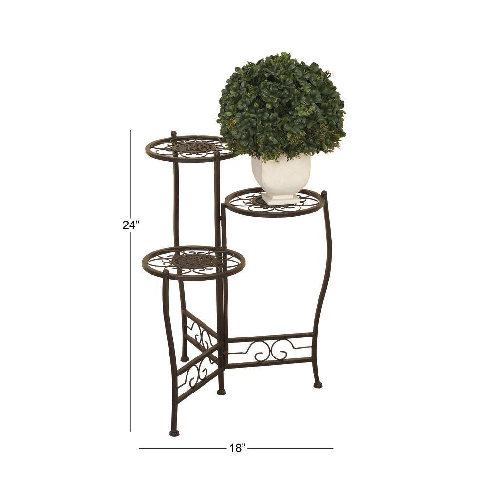 Litton Lane 18 in. Brown Metal Floral Indoor Outdoor 3 Tier Plantstand 41331