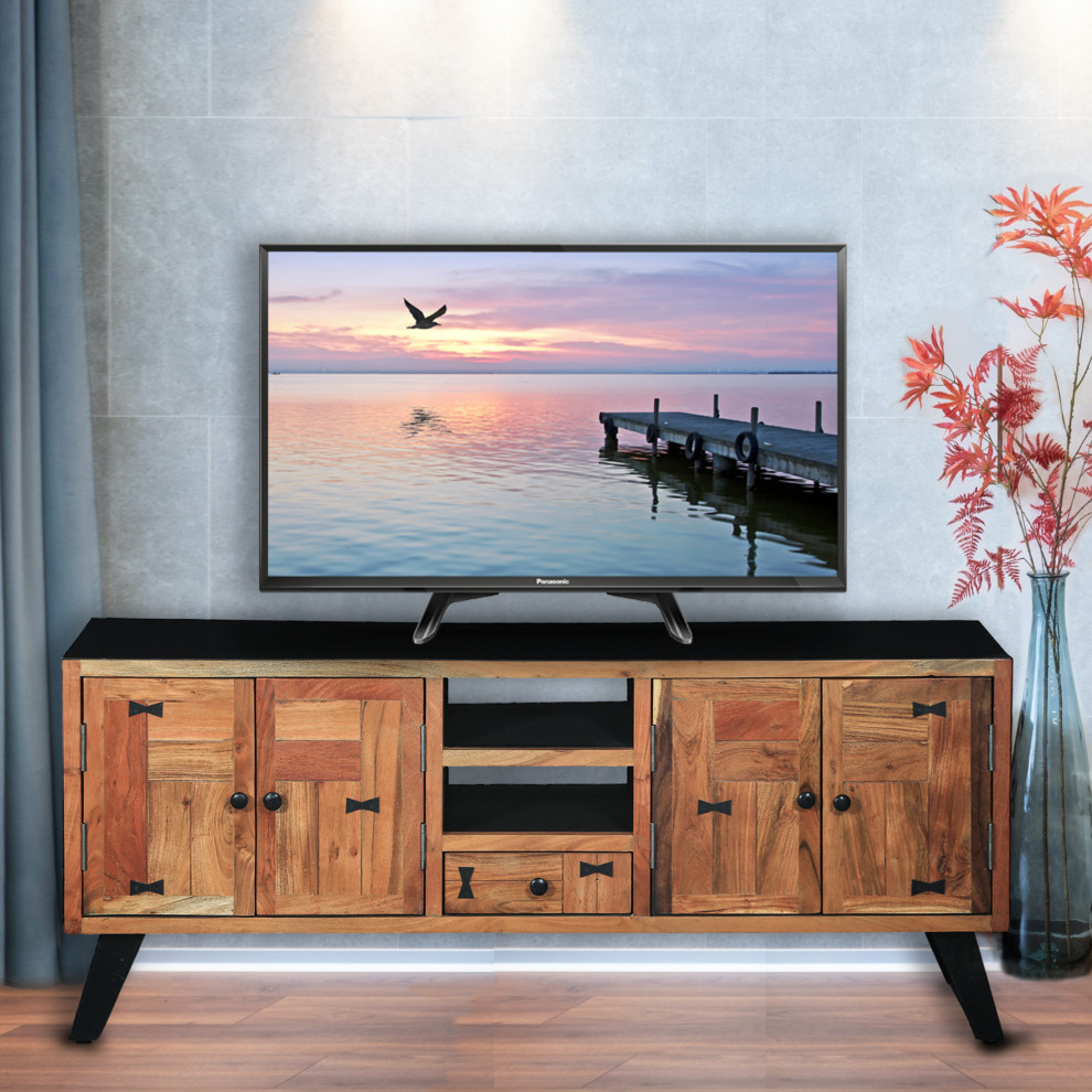 Everglades Acacia Wood Media Center   Industrial   Entertainment Centers And Tv Stands   by Chic Teak  Houzz